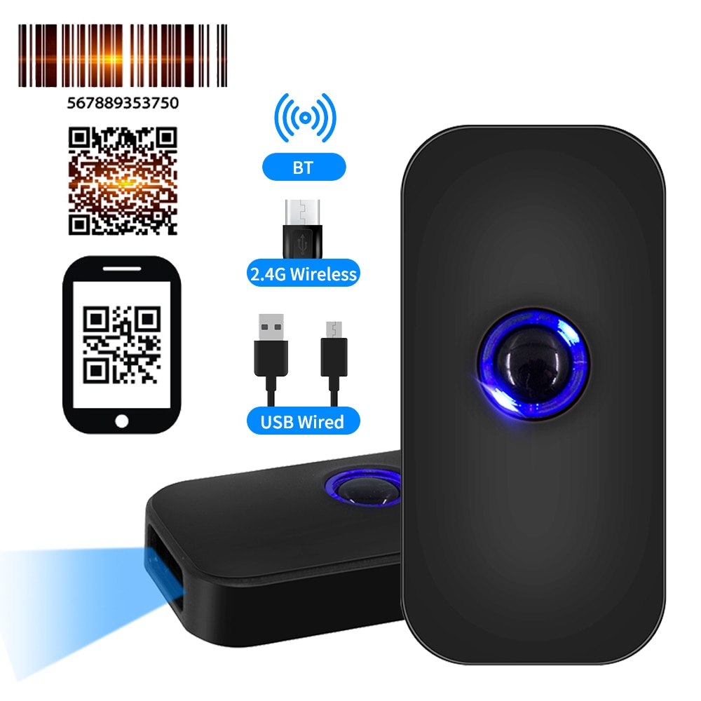 Scanner de codes-barres portable 3 en 1 1D/2D/QR, lecteur de codes à barres, prend en charge Bluetooth /2.4G sans fil/connexion filaire USB pour supermarché