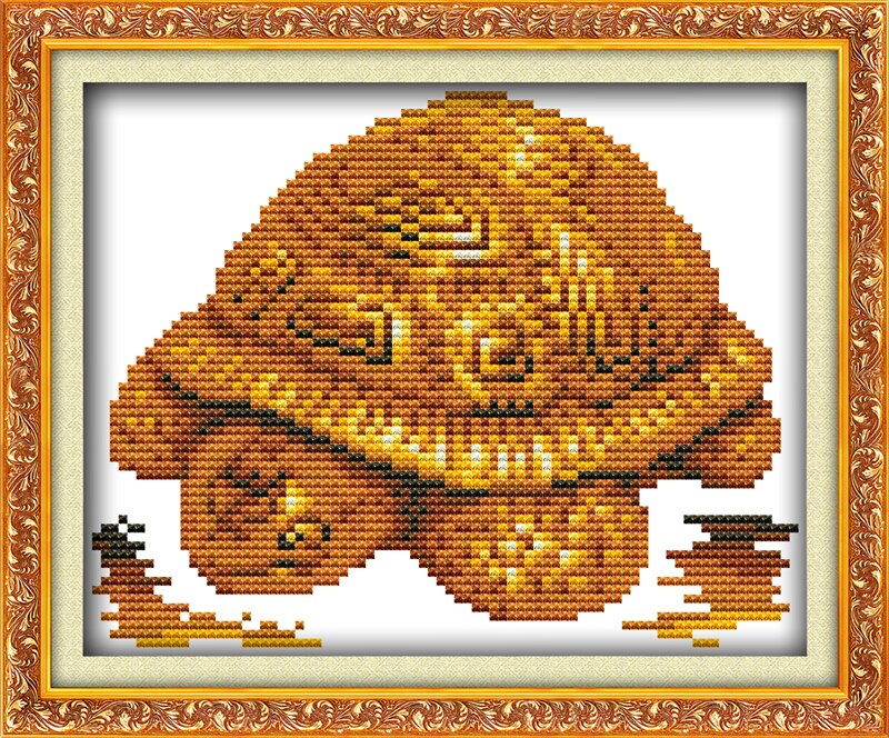 Gouden beeldje nijlpaard schildpad paard olifant kruissteek kit 11ct stuks print canvas borduurwerk diy handgemaakt naaldwerk plus