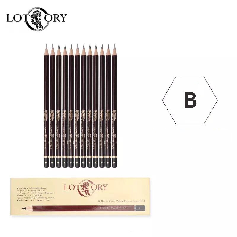 Lotory 12Pcs Drawing Pencils Set Wooden Sketch Graphite Pencil HB/B/2B/8B/12B Simple Pencil For School Office Stationery Crayon: B