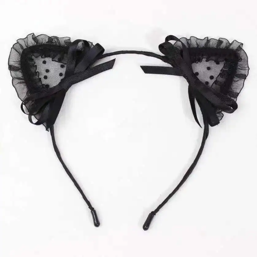 Women Sexy Black Cat Ears Head Bezel Lace Lady Hairband Cosplay Headwear Headband Girl Birthday Party Hair Accessories: Pink
