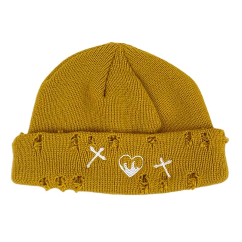 Gorro de lana de punto Flexible con agujeros rotos, cálido, diario, invierno salvaje