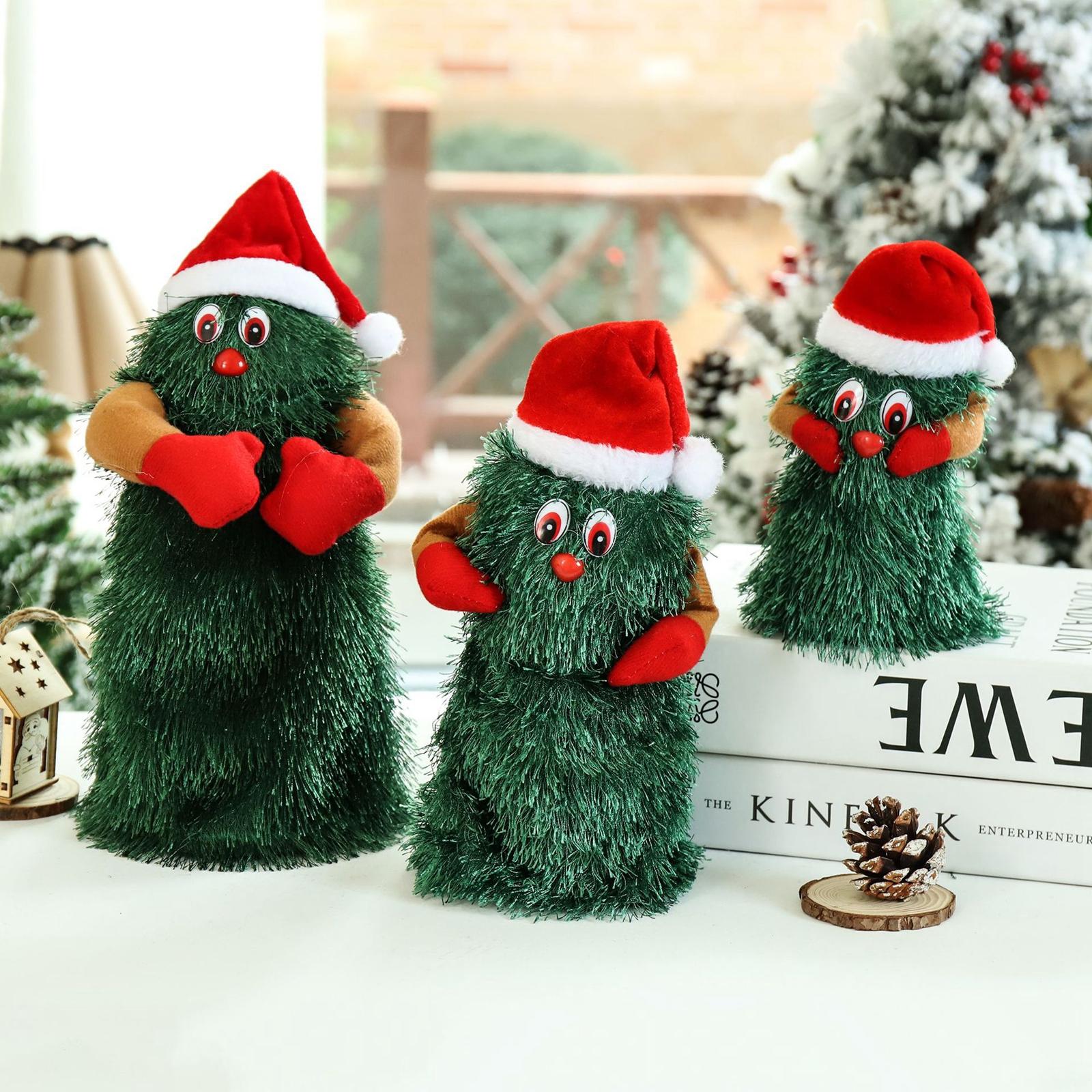 Árbol de Navidad eléctrico, 3 pilas AA (no incluidas), decoración, juguete de felpa resistente al desgaste, juguete para cantar y bailar para escritorio