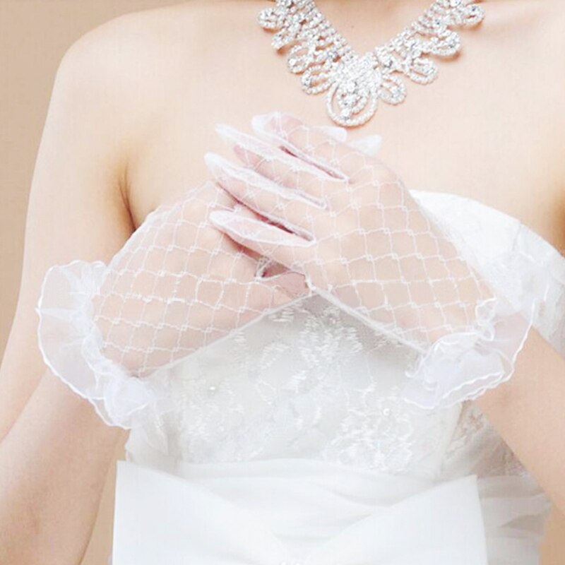 Girls Wedding Gloves Mesh Bow Pearl Princess Party Supplies Bride Dress Gloves Cosplay Performance Lace Gauze Transparent Gloves