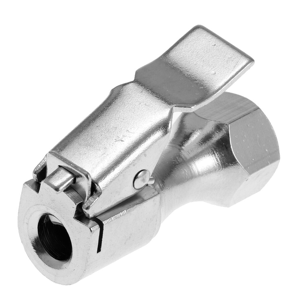 1/4" NPT Brass Lock-on Tire Inflator Female Air Chuck With Clip Silver