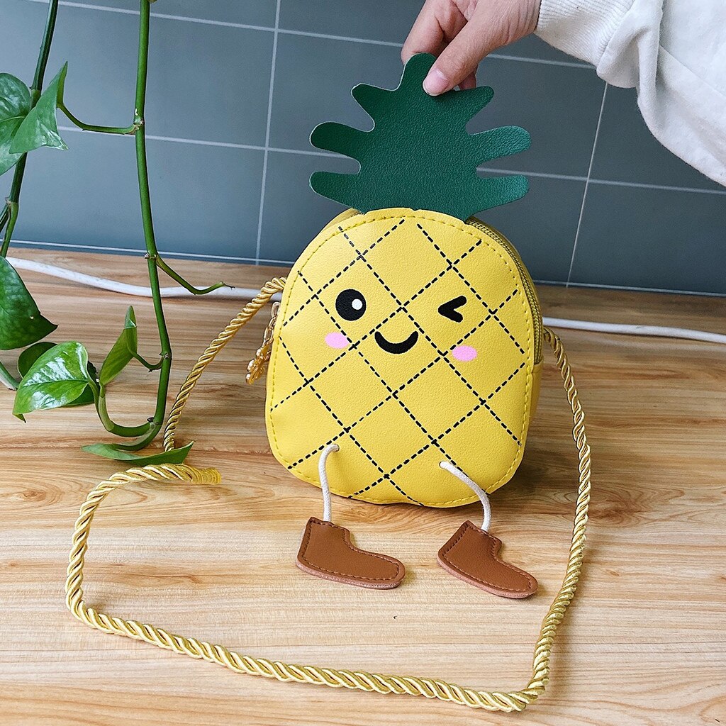 Trendy Kids Kinderen Meisjes Leuke Cartoon Pakket Portemonnees Vrouwelijke Ananas Vorm Keten Handige Portemonnees Messenger Bag