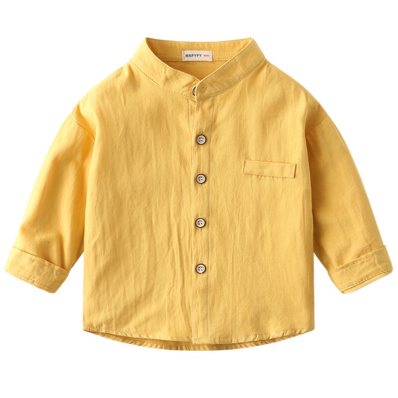 Solid White Boys Shirt Summer Cotton Linen Toddler Tops Children Kids Clothes