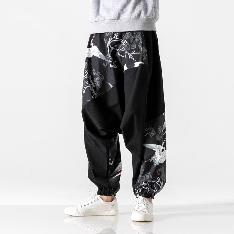 Streetwear herr lösa haremsbyxor man höst kausal baggy traditionella byxor tryck bomull byxor byxor herr
