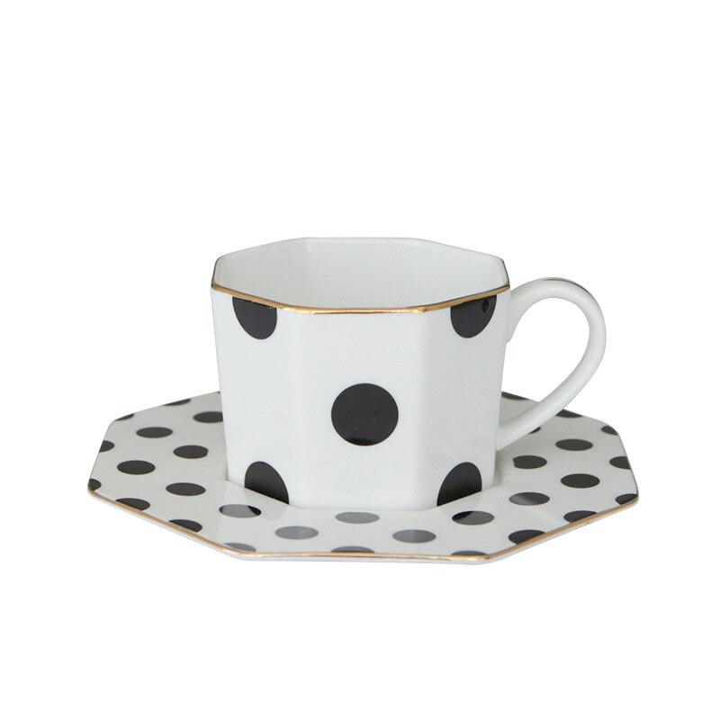 British style 9inch Octagonal Ceramic Plate Black White Dot Stripe Tableware Coffee Plates Dishes Afternoon Tea Set Home Kitchen