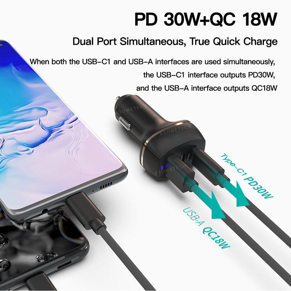 48W USB Dual PD Fast Charger Car Charger Adapter 3 Port LCD Display QC 3.0 Qucik Cars Charging Socket For iPhone Xiaomi Samsung