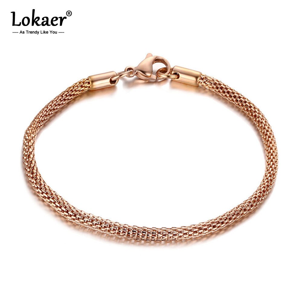 Pulsera Lokaer de malla redonda de acero inoxidable de 3mm con tono dorado rosa para hombre y mujer B17105