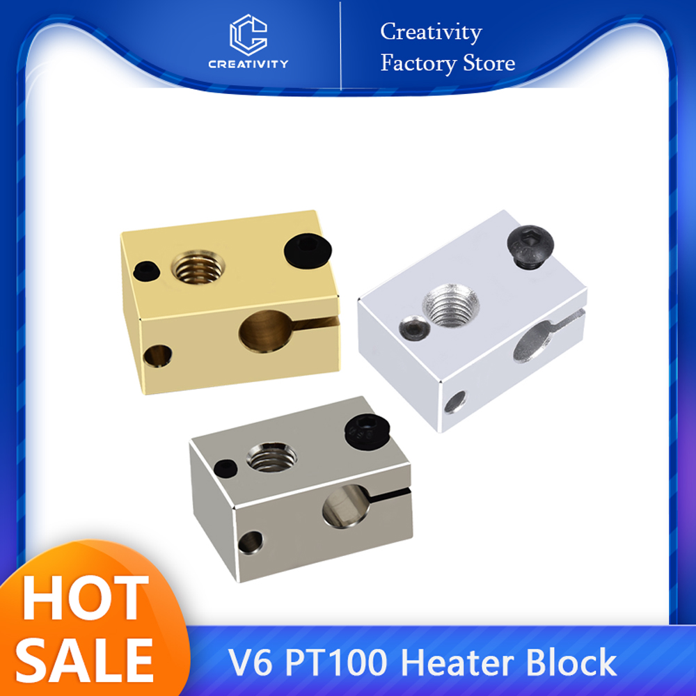 V6 PT100 verwarmingsblok siliconen sokken aluminium messing verkoperd verwarmingsblokken voor V6 Hotend