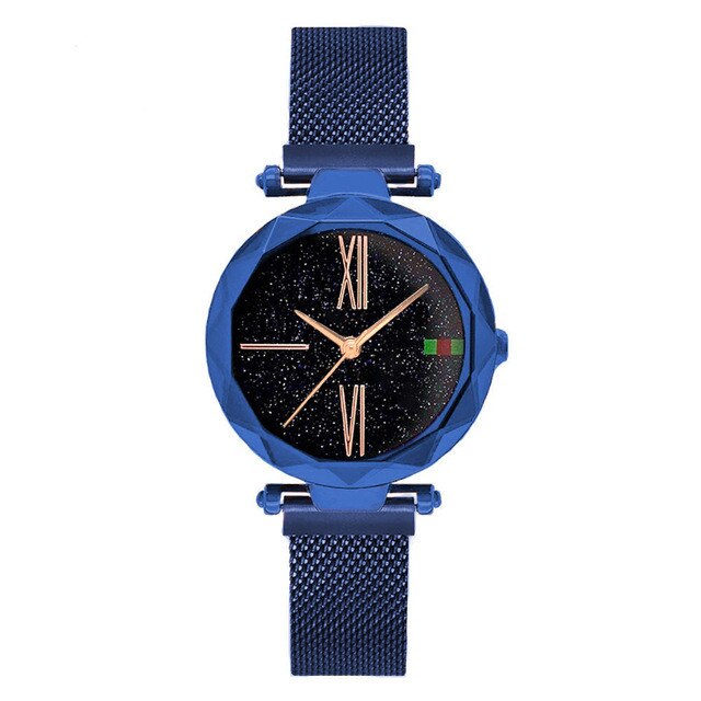 Relogio Feminino Women Starry Sky Watches Magnetic Mesh Belt Watch Women Dress Luminous Quartz Wristwatch Zegarek Damski: B Blue