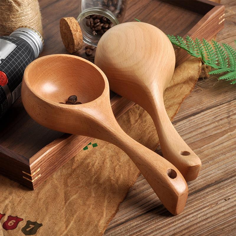 Wood Scoop Japanese Style Solid Wood Water Rice Flour Scoop Multipurpose Wooden Ladle for Cooking Bath Tablespoon