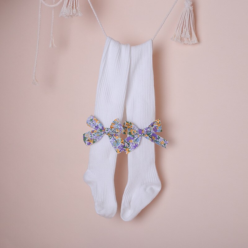 Small Floral Bowknot Baby Girls Tights Spring Soft Cotton Newborn Infant Pantyhose Kids Children Stocking For Girls Dance: white