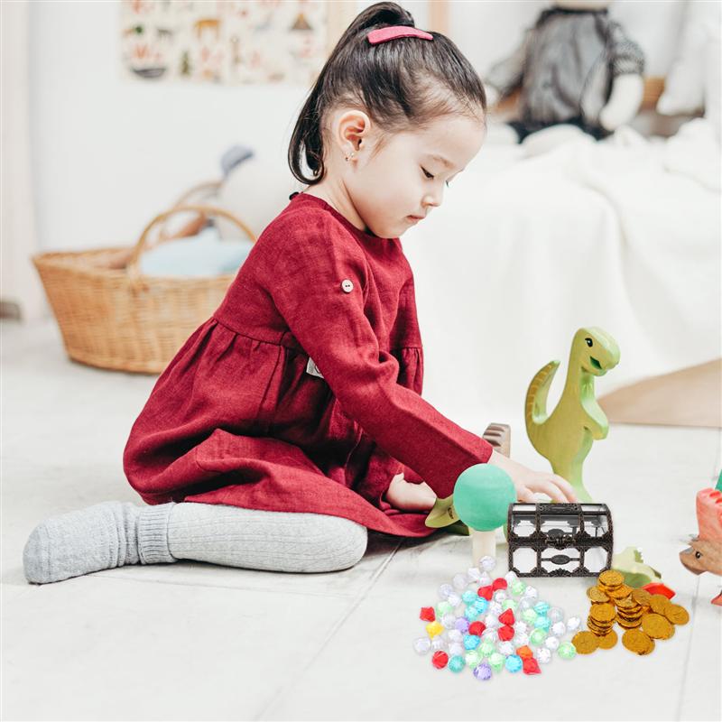 1 Set Pirate Treasure Chest with Gemstones Acrylic Diamond Gems Treasure Box