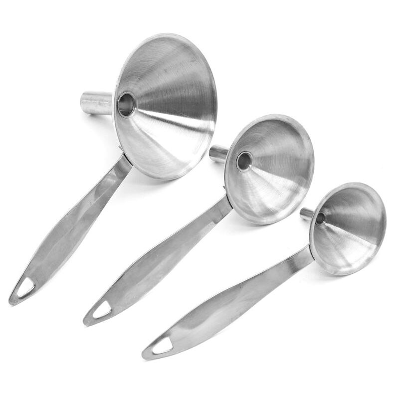 3Pcs / Set Stainless Steel Small Funnel with Handle Multifunctional Mini Oil/Wine Drainer