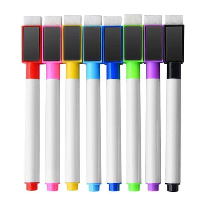 8 Pcs Erasable Whiteboard Pens Set - Magnetic, Easy to Wipe, Scratch-Free Markers with Color Random - Office Supplies: Blue