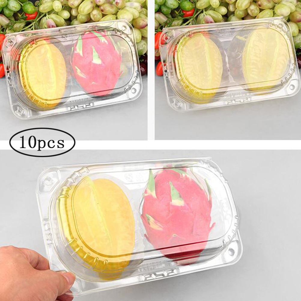 10pcs Transparent Packaging Boxes Food Fruit Storage Containers With Lids 2 Compartments Packing Box Bento Box Disposable Boxes