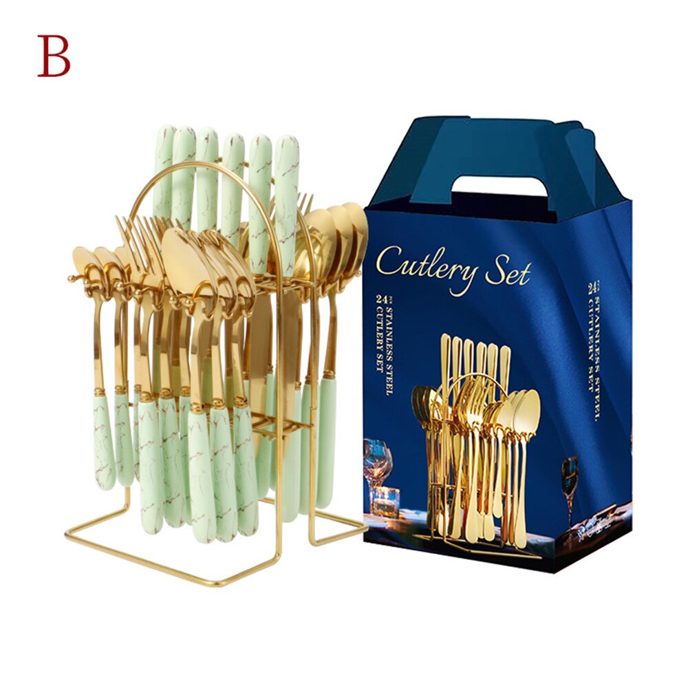 24Piece Gold Silverware Set Service for 6 Premium Stainless Steel Flatware Set With Box Include Knife Fork Spoon Knife: 16