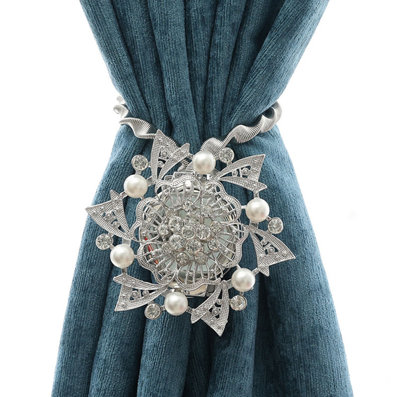 Bloemvormige magneetgordijn tieback ringen lente strass staaldraad magnetische gordijngesp clips raamhouder accessoires: plum