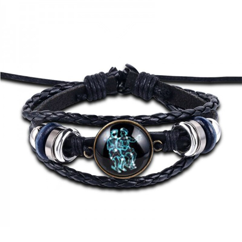 12 Constellation Bracelet Luminous Leather Bracelets Charms Zodiac Sign Bracelets Leo Virgo Libra Gemini for Man Woman Jewelry: Gemini-Shuang zi