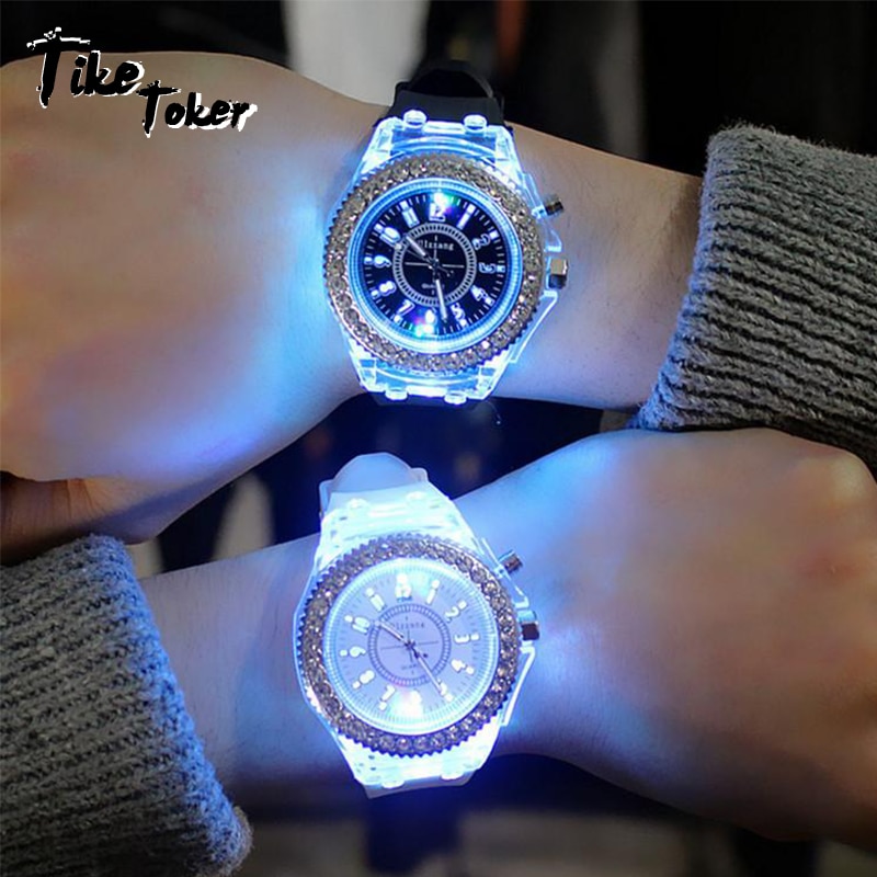 TIke Toker, led Flash Lichtgevende Horloge Persoonlijkheid trends studenten liefhebbers gelei vrouw mannen horloges 8 kleur Horloge