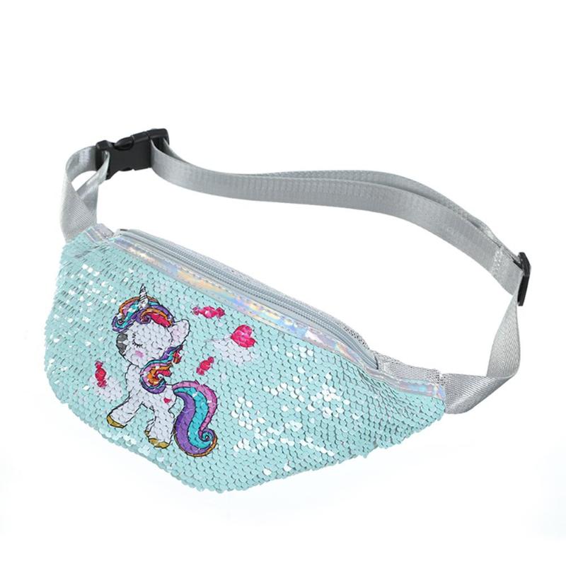 Vrouwen Pailletten Fanny Borst Zak Meisje Kids Cartoon Kleine Taille Crossbody Pack: green