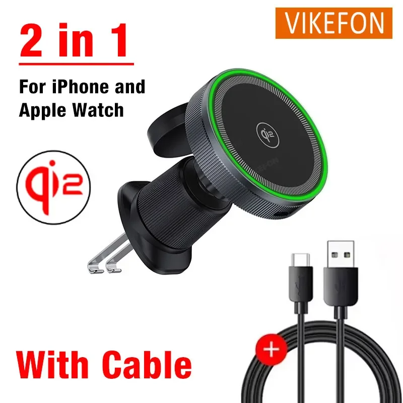 Qi2 2 in 1 magnetic wireless charger car air vent phone mount for iphone 16 15 14 13 pro max apple watch fast charging station: Purple