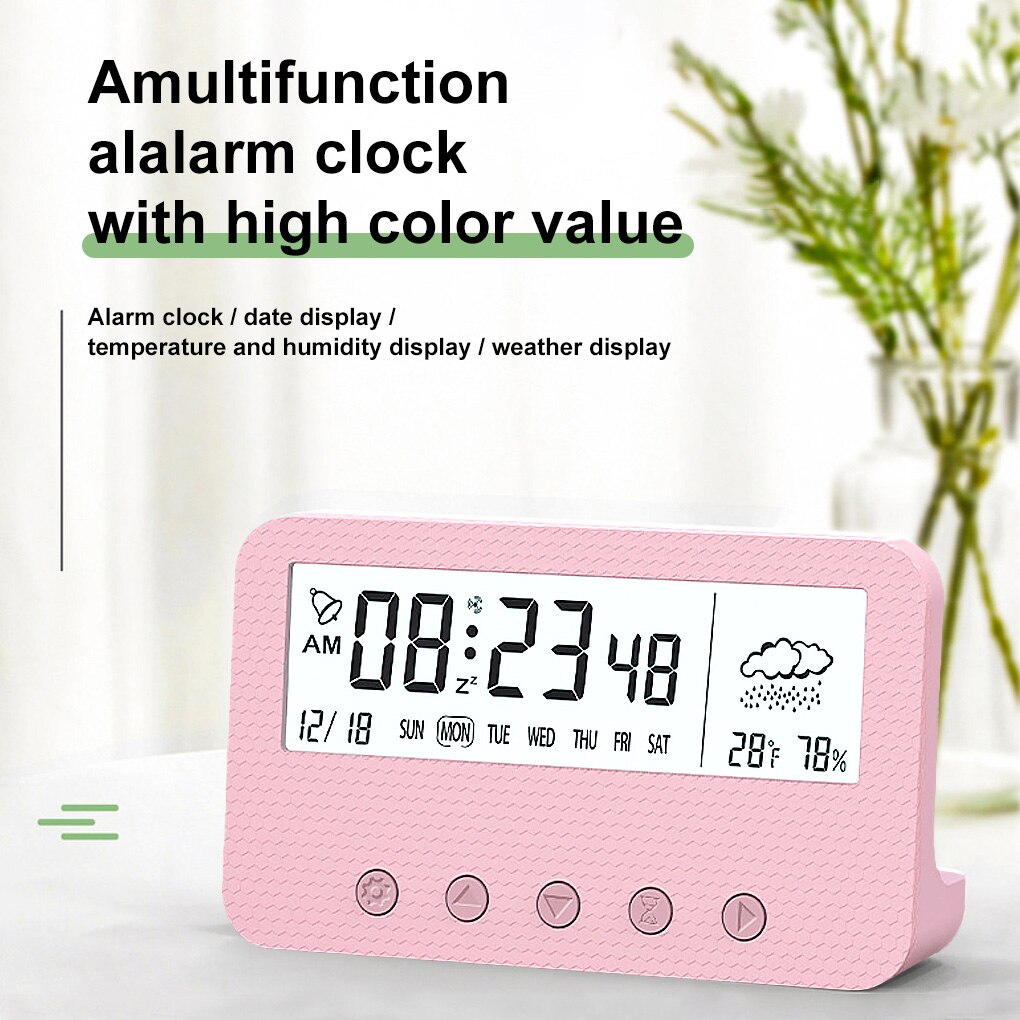 Living Room Desktop Digital Alarm Clock Plastic Countdown Timer Calendar Temperature Humidity Meter Low Noise Home Supplies