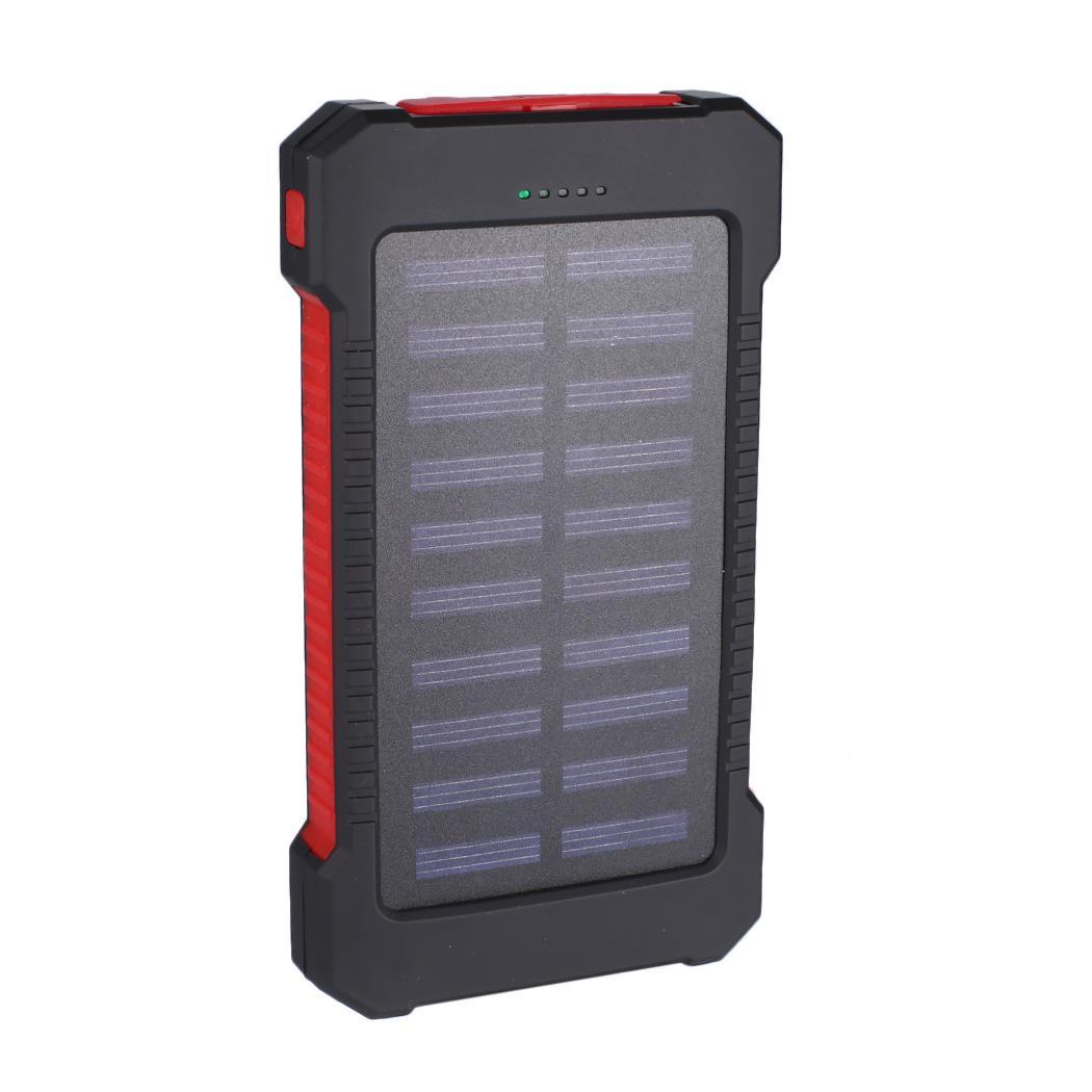 30000mAh Outdoor Solar Portable 2 USB Power Bank Powerbank Hanger Compass DustStop External Battery For Xiaomi MI iPhone Samsung: red