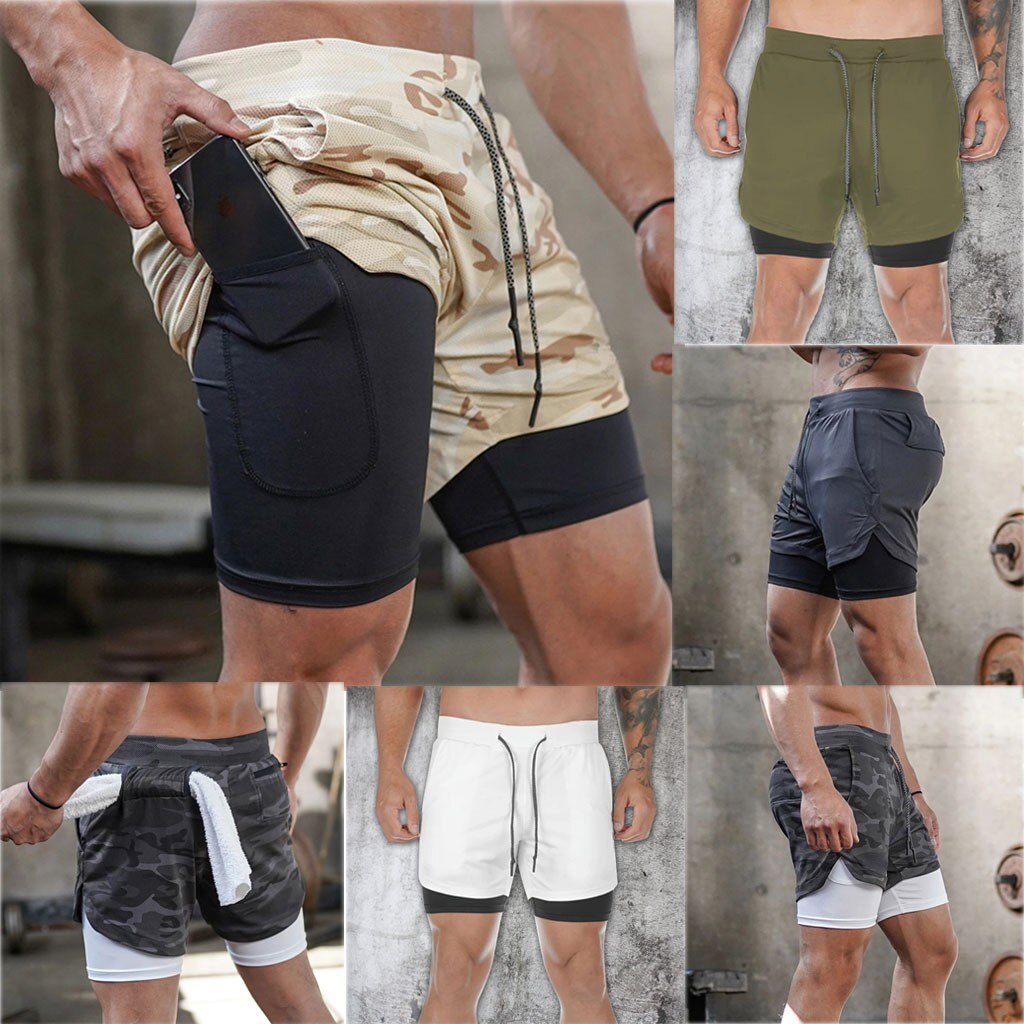 Zomer Sportbroek Mannen 2 In 1 Sneldrogende Zakken Binnen Training Quick Dry Running Sport Korte Broek Jogging Fitness shorts