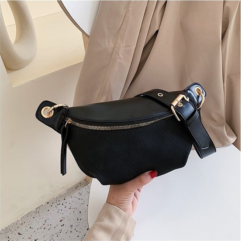 Effen Kleur Glazuur Pu Lederen Taille Tassen Voor Vrouwen Naaigaren Fanny Pack Vrouwelijke Taille Verpakking Dames Ketting Schouder Borst tas