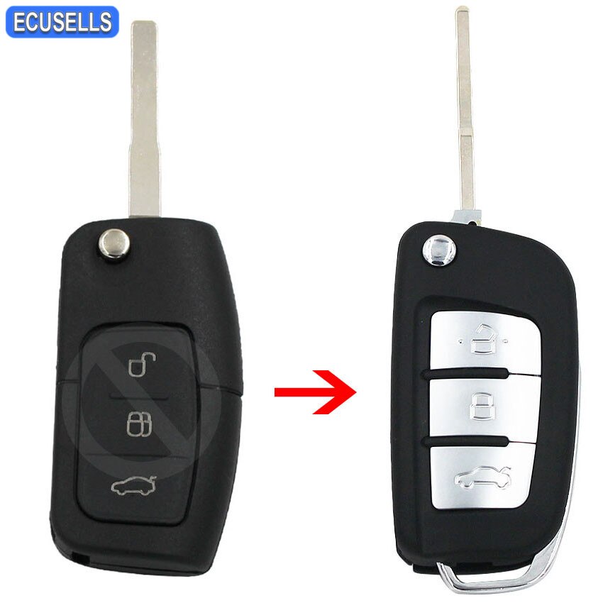 Gewijzigd 3 Knop Vouwen Flip Afstandsbediening Sleutel Shell Case Smart Auto sleutel Behuizing Fob voor Ford Focus Fiesta C Max Galaxy Kuga S-max