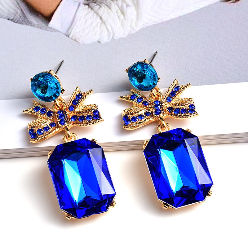 Hoge Metalen Kristallen Lange Oorbellen Mode Trend Kleurrijke Steentjes Sieraden Accessoires Voor Vrouwen