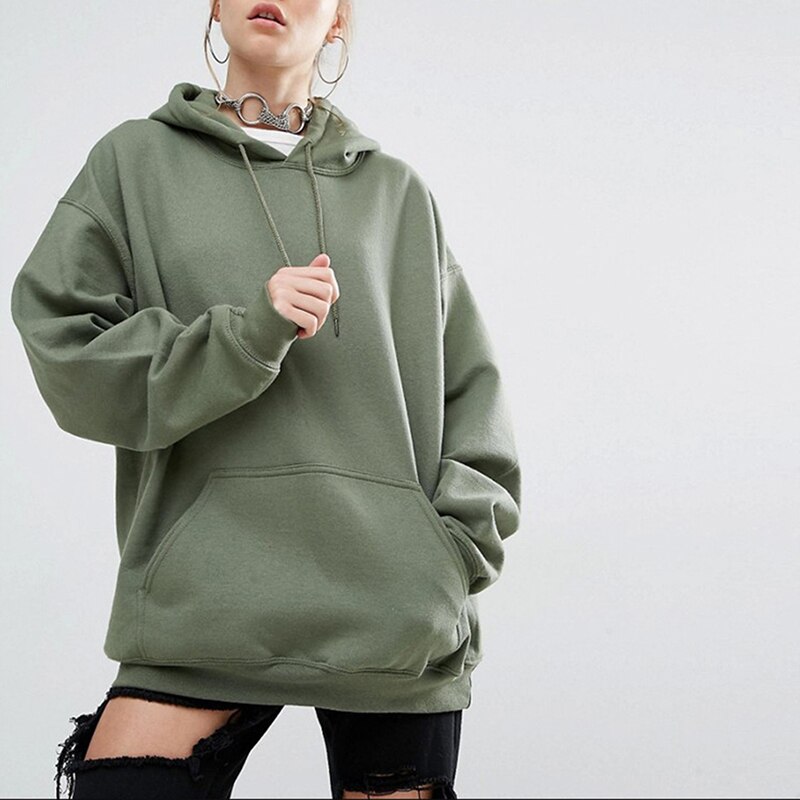 Ropa de calle coreana para hombre y mujer, pulóver informal de Hip Hop, sudadera de manga larga de color sólido, Tops deportivos, sudaderas con capucha: green / XL