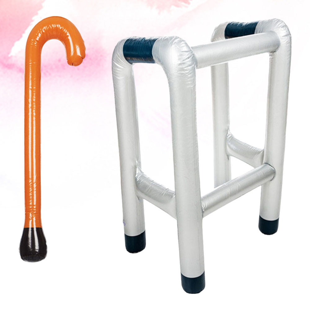 2pcs Inflatable Zimmer Frame and Walking Stick Blow Novelty Dress Prop Accessory: Default Title
