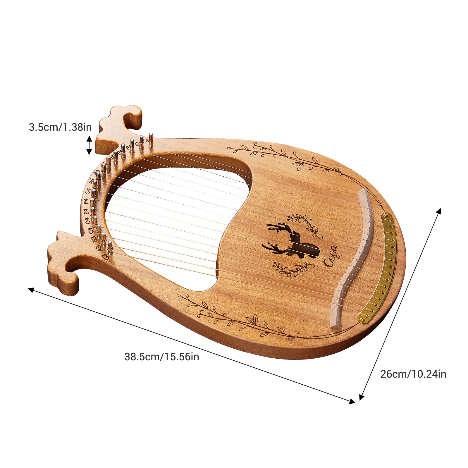 Strumento a corde per scatola di risonanza dell&#39;arpa di Lyre in legno a 16 corde con chiave di accordatura 3 pezzi