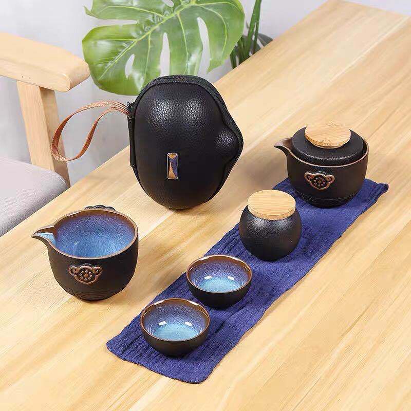 Chinese Thee Set Van 6 Reizen Thee Set Kung Fu Theeset Keramische Draagbare Theepot Porselein Teaset Gaiwan Thee Kopjes theeceremonie: black Tea set of 6