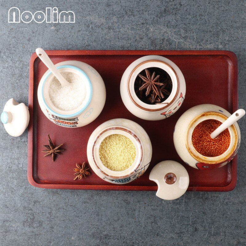 Japansk stil retro handmålad hushålls keramisk peppar olja salt shaker krydda låda krydda burk krydda burk kök verktyg