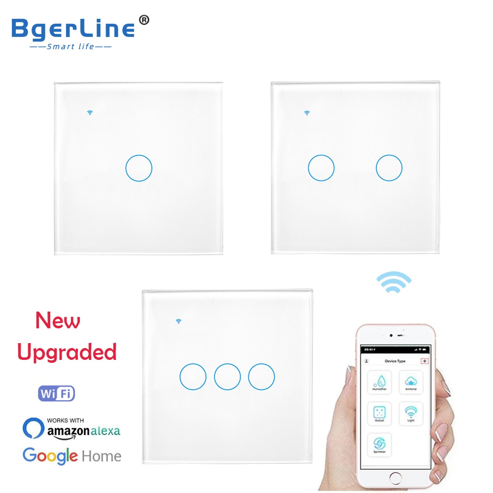 Upgraded EU WiFi Smart Light Touch Switch No Neutral Wire Required Smart Life Tuya APP control Alexa Google Home 1/2/3 Gang