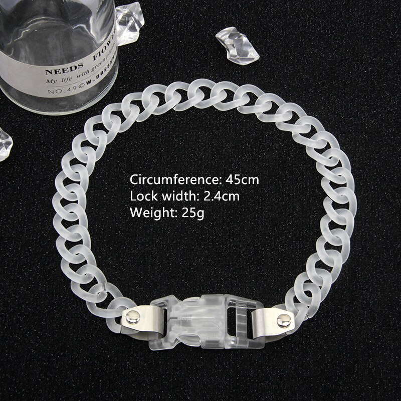 Hangzhi Fashionable Metal Lock Buckle Necklace Hip-hop Acrylic Frosted Transparent Cuban Chain Accessory for Couples: 3