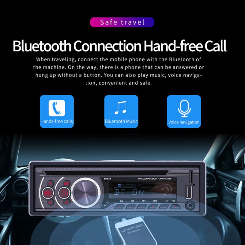 Car CD VCD DVD Player Stereo MP3 MP4 Player with Bluetooth AUX USB FM Radio In Dash Autoradio Support External Video Play