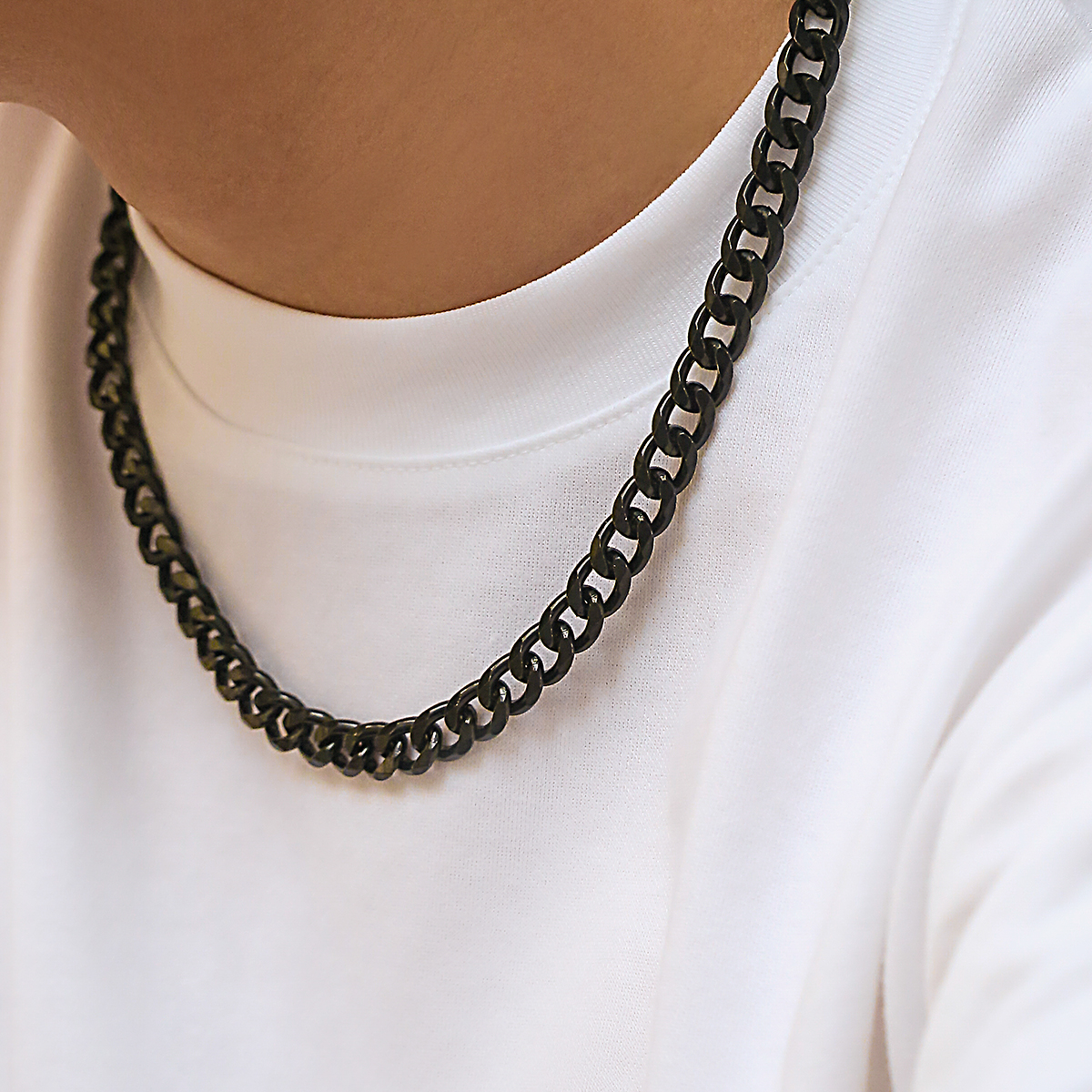 Kunjoe colar de corrente cubana simples para homens, cor dourada/corrente de alumínio de metal preto no pescoço, gargantilha, joias para festa, presente diy masculino
