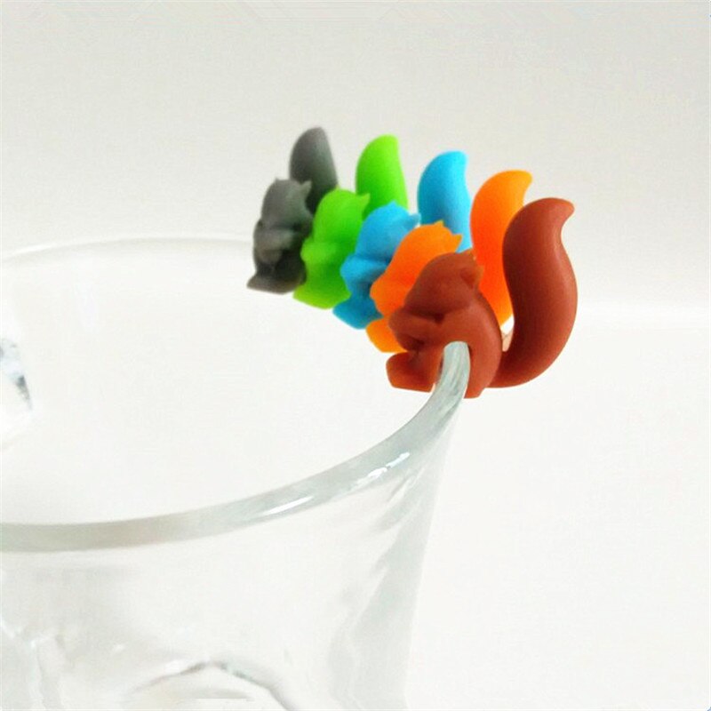 5PCs/ Lot Squirrels Shaped Silicone Tea Bag Hanging Tea Bags Pet Holder Wineglass Label Dolce Gusto Coffee Party Bar Supplie