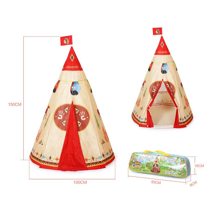 Natuurlijke Indiase Patroon Kinderen Speelgoed Tent Teepees Veiligheid Tipi Draagbare Indoor Spel Tenten Outdoor Speelhuisje Voor Kinderen