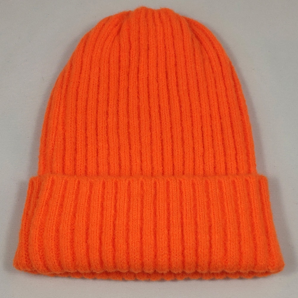 Lys farge fast strikket hodeskallehue dame menns mansjett varme vinterhatter vanlige toker neongul neon oransje grønn burgunder