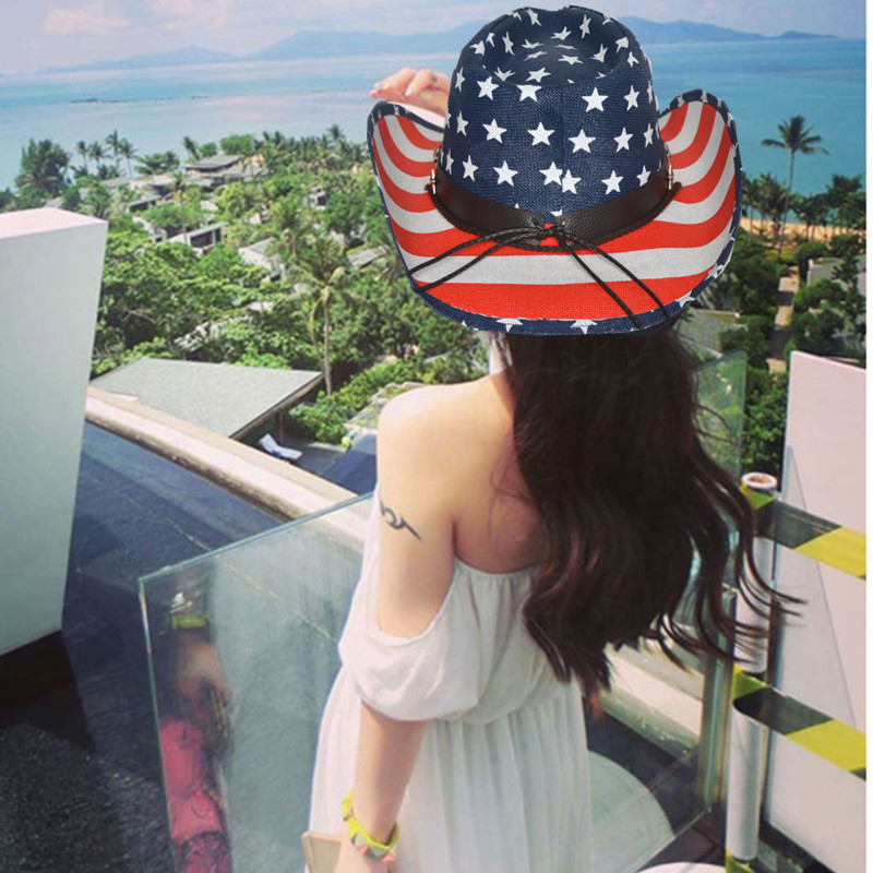 Cowboy Hoed Amerikaanse West Gekruld Stro Hoed Panama Cowboyhoed Top Hoed Persoonlijkheid Ster Cowboy Zonnehoed Jazz Hoed