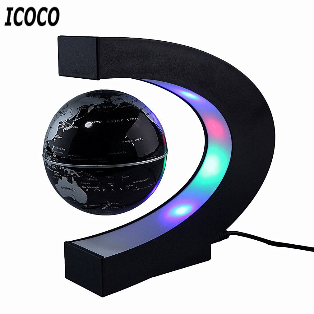 LED World Map Magnetic Levitation Floating Globe Home Electronic Antigravity Lamp Novelty Ball Light Birthday Decoration: Black / US Plug