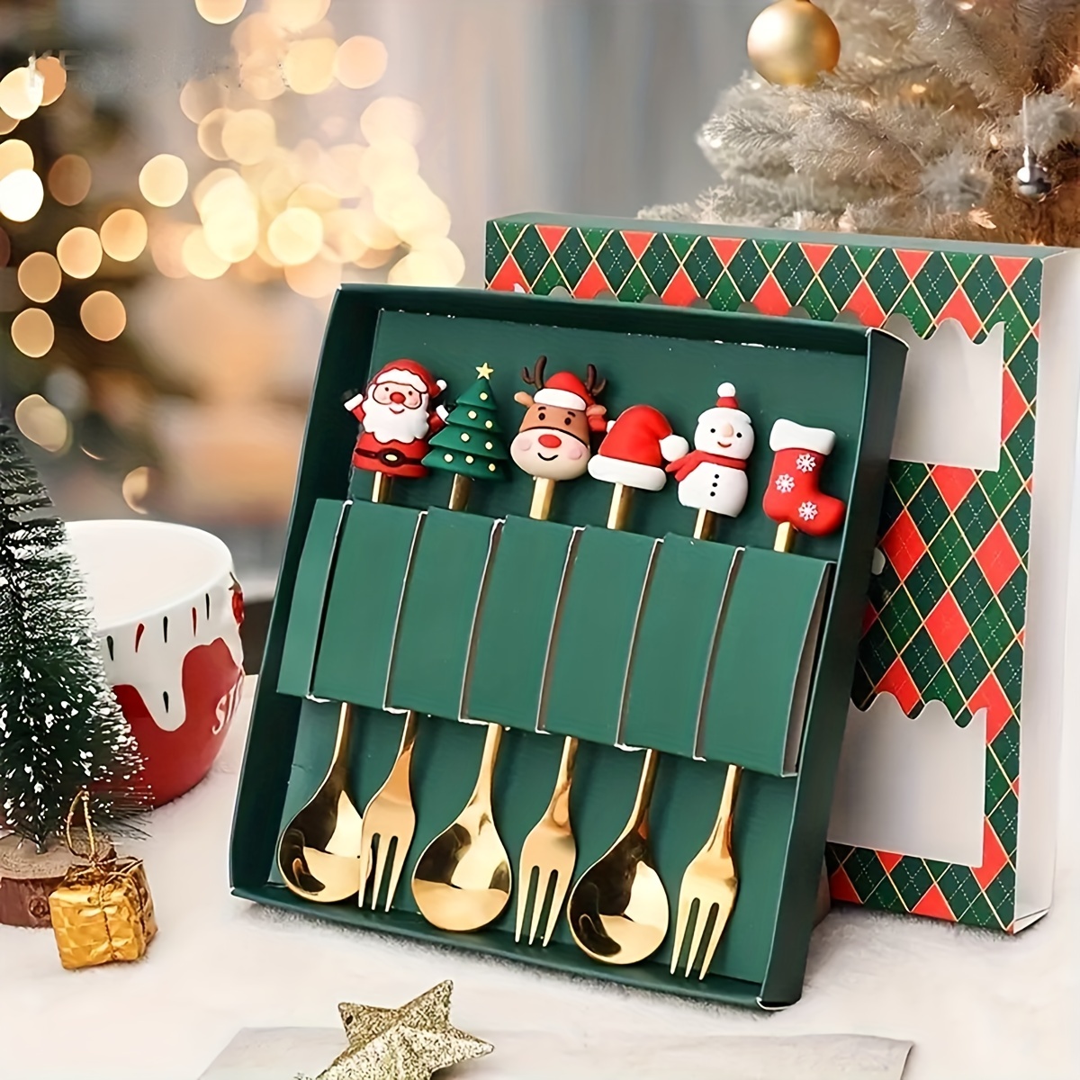 2/4/6 Stuks Kerst Vork En Lepel Set, Roestvrij Staal Creatief Servies, koffie Thee Dessert Vorken En Lepels Set