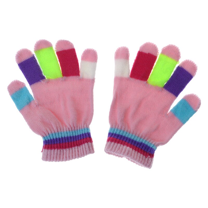 1 Pair Kids Gloves Full Finger Warm Winter Children Colorful Stripe Knitted Boys Girls Solid Glove Multi Color Elastic: PK